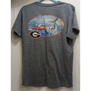 GUY HARVEY GEORGIA BULLDOGS T-SHIRT Gray AFTCO BLUEWATER Medium Double Sided